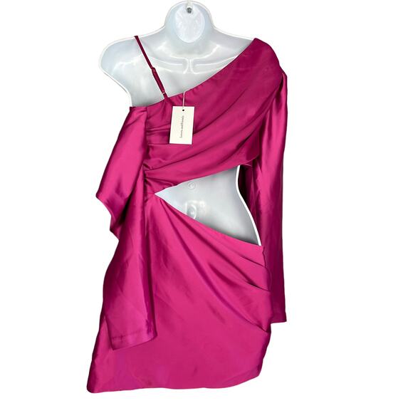 Lovers + Friends Pink Satin Cut Out Waist Mini Dress XS Club Bodycon $228 NEW - Picture 8 of 11